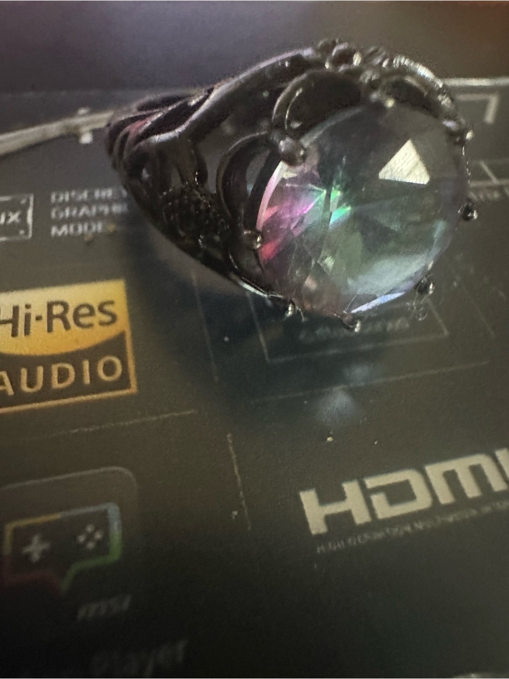 Mystic topaz Multicolor Gem Statement Ring in black gold